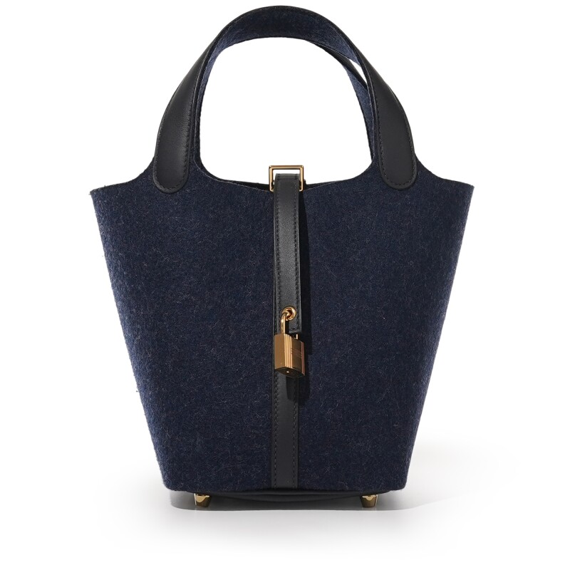 Hermès Bleu Nuit Feutre Wool and Black Swift Picotin Lock 18 Gold Hardware - Image 1